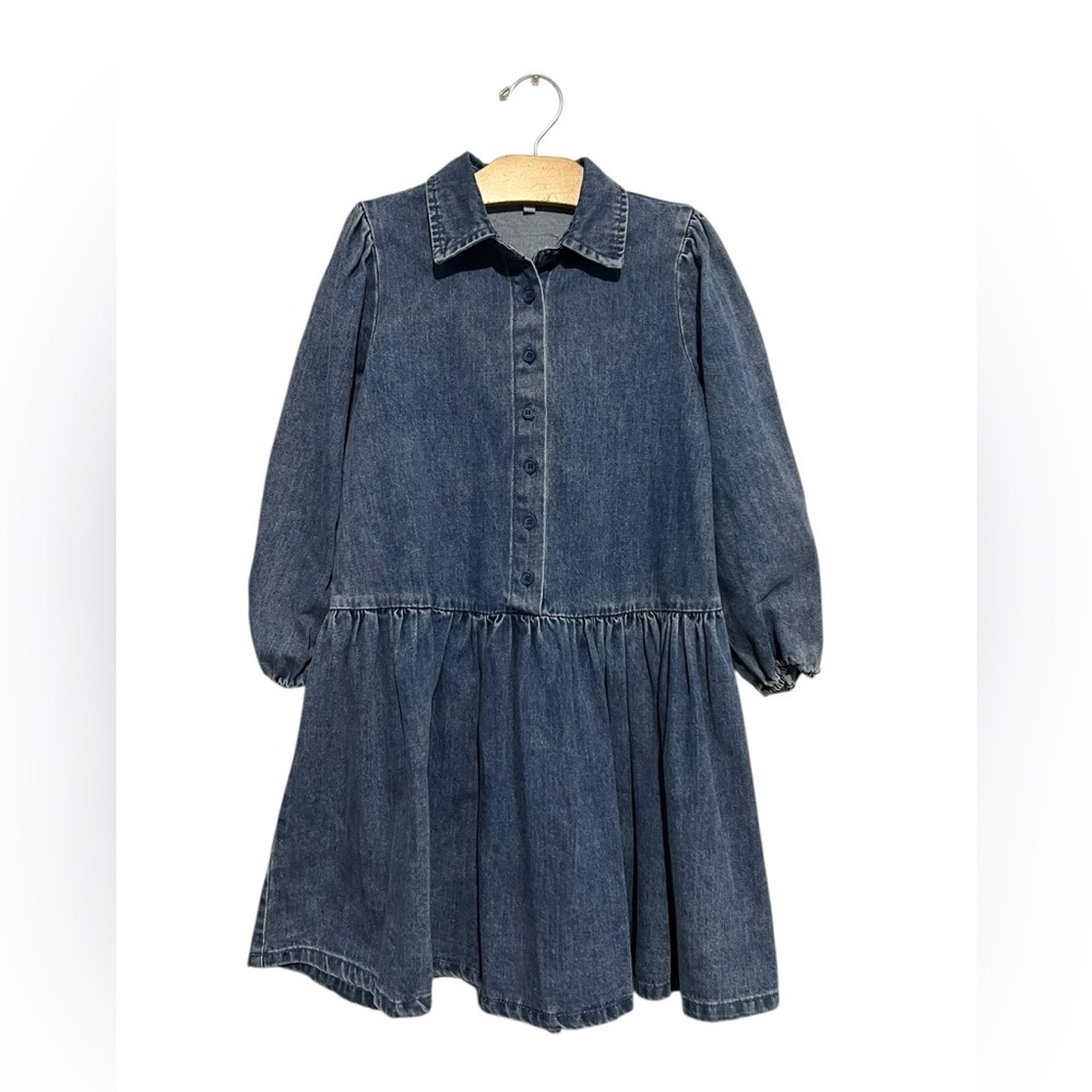 Bace Girls 9 Blue Denim Button Front Long Sleeve Dress